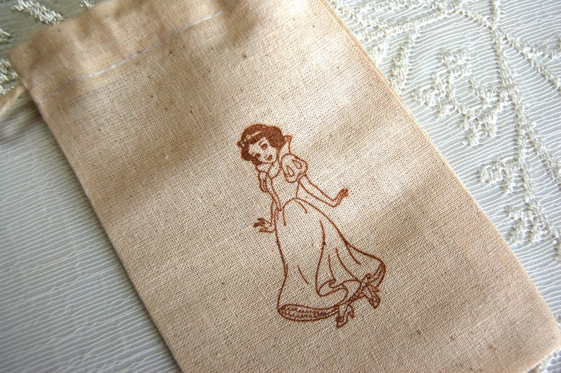 Set of 10 Disney Princess Gift Bags Party Favors Goody Bags Muslin Bags Snow White Bags