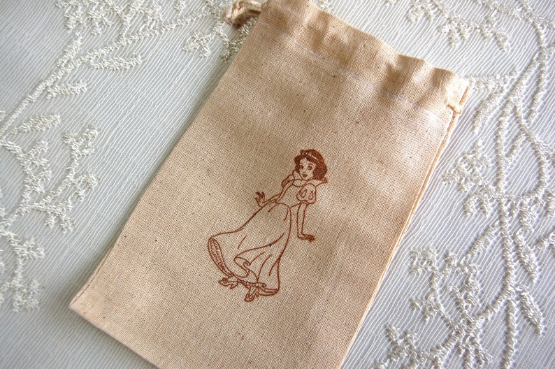 Set of 10 Disney Princess Gift Bags Party Favors Goody Bags Muslin Bags Snow White Bags