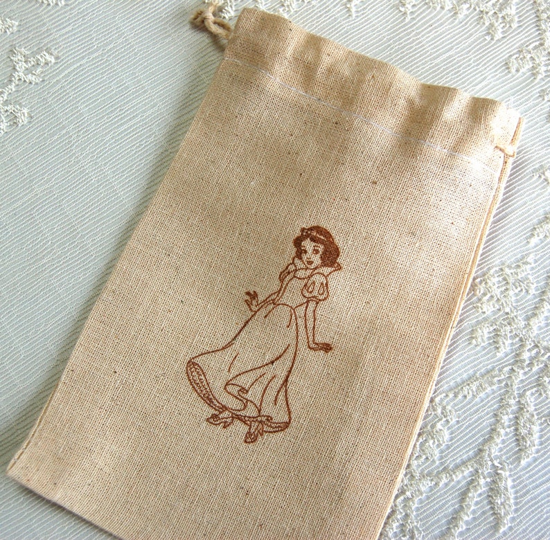 Set of 10 Disney Princess Gift Bags Party Favors Goody Bags Muslin Bags Snow White Bags