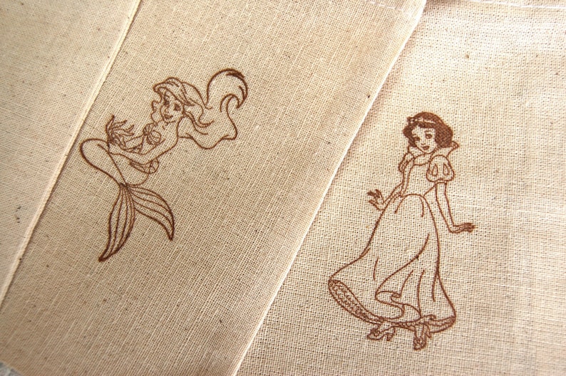 Set of 10 Disney Princess Gift Bags Party Favors Goody Bags Muslin Bags Snow White Bags