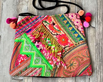 Hmong Boho Bag - Beaded Colorful Bohemian Thai shoulder Bag - Handmade Hmong tribe bag - Boho Birthday Gift - Beaded Hmong shoulder bag