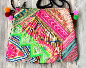 Hmong Boho Bag - Beaded Colorful Bohemian Thai shoulder Bag - Handmade Hmong tribe bag - Boho Birthday Gift - Beaded Hmong shoulder bag