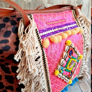 Boho Bag African Style Panther Print Colorful Bohemian Beach Bag Handmade Traditional Wedding Gift For Her image 1