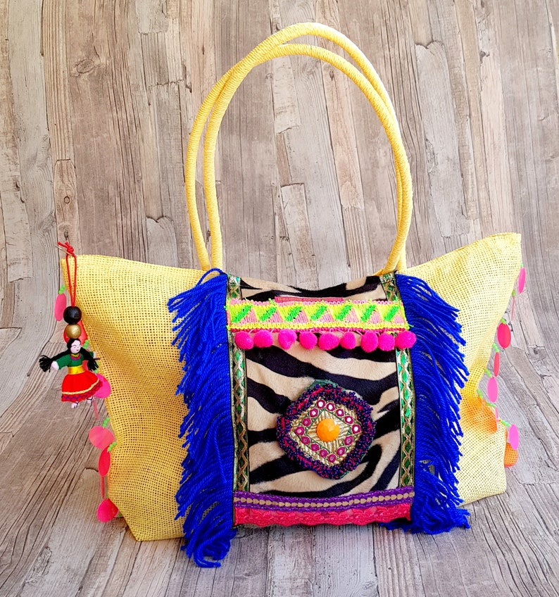 Boho Bag Yellow African Style Zebra Print Colorful Bohemian | Etsy