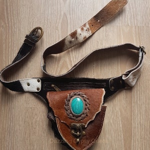 Leather Hip Bag Gypsy Festival Bag Boho Fanny Pack Waist Bag With Turquoise Stone Bohemian fanny Pack Handmade leather moneybelt image 5