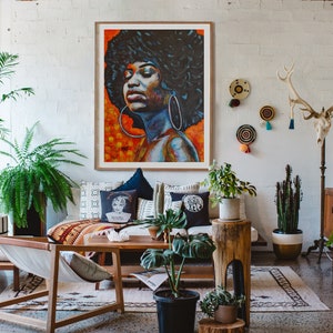 Afro American Art Print for Livingroom Afro Woman Canvas print Modern Black Woman Painting Modern Black Art Abstract Art print image 6