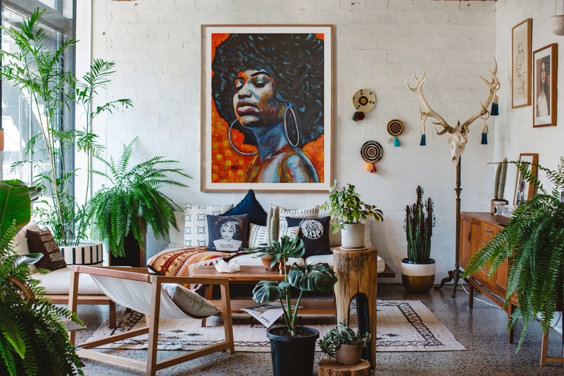 Afro American Art Print for Livingroom Afro Woman Canvas print Modern Black Woman Painting Modern Black Art Abstract Art print image 6