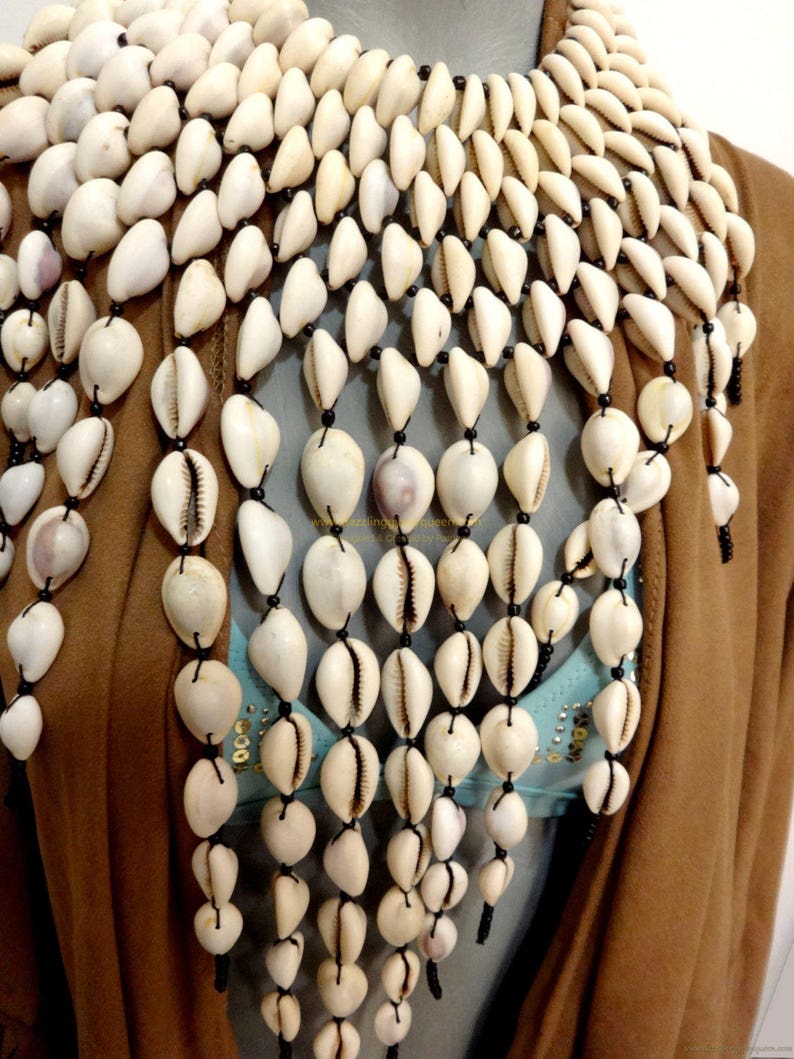 Cowrie Shell Necklace African Bohemian Necklace Original Cowrie Shells Turquoise Glass Beads Bohemian African Jewelry Bohemian Tribal Gift image 5