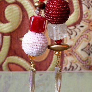 Bohemian Gypsy A-symmetric Chandelier earrings in red and Pink Bohemian jewelry & African jewelry image 1