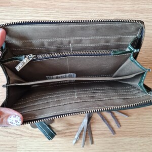 Leather wallet with Goatskin, Boho leather wallet with fringe and stone image 3