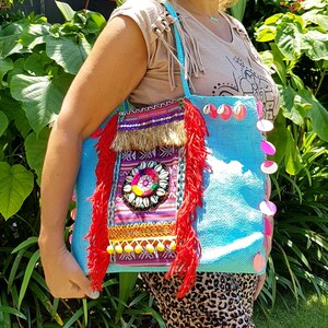 Boho Bag Turquoise African Style Pink Colorful Bohemian Beach Bag Handmade Traditional Wedding Gift For Her image 4