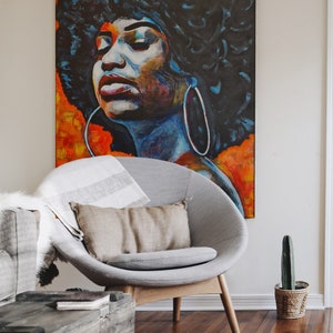 Afro American Art Print for Livingroom Afro Woman Canvas print Modern Black Woman Painting Modern Black Art Abstract Art print image 3