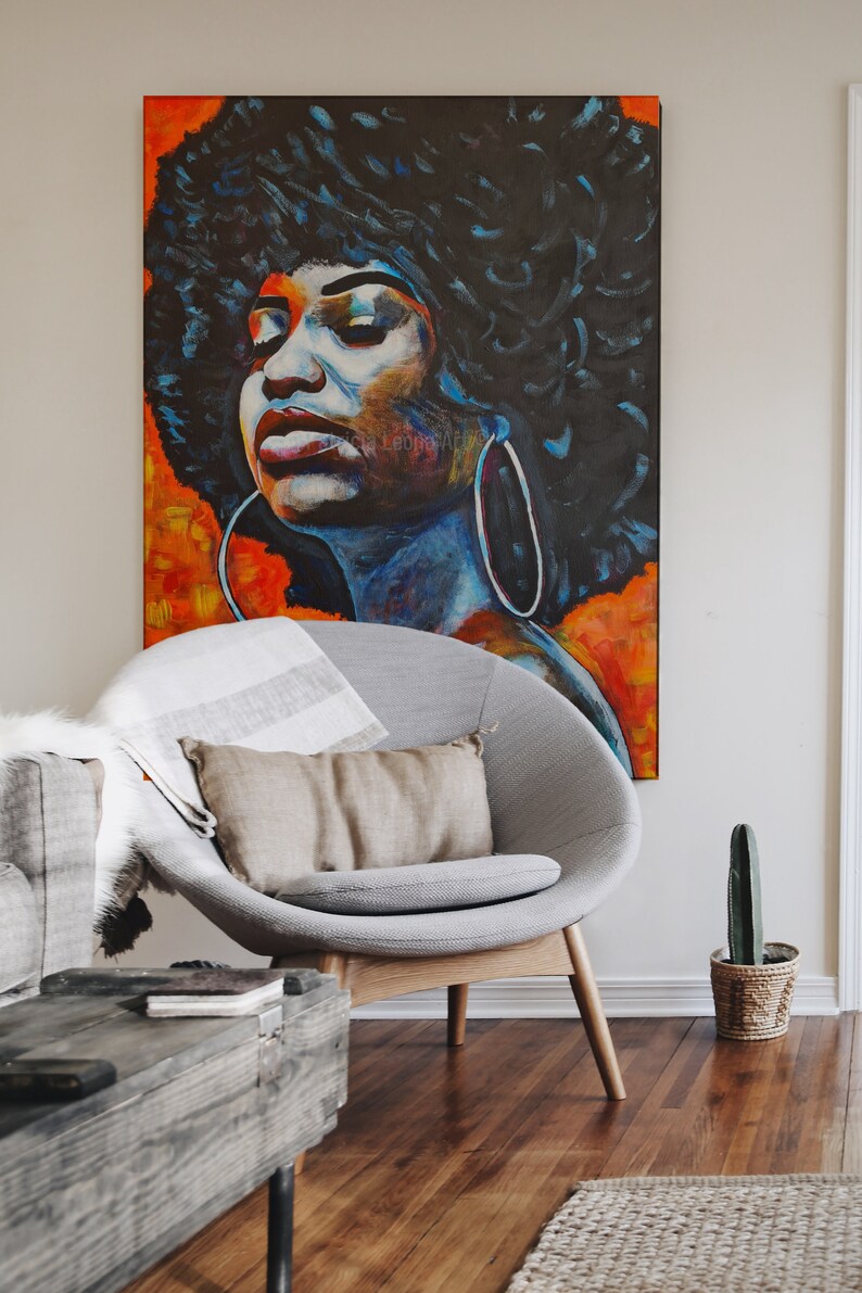 Afro American Art Print for Livingroom Afro Woman Canvas print Modern Black Woman Painting Modern Black Art Abstract Art print image 3