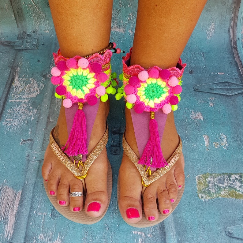 Gypsy Boho Leather Anklebelts, Ankle wraps, Ankle bling, Ankle cuffs for your flip flops image 1