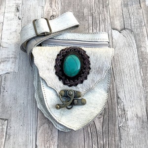 Leather Hip Bag Gypsy Festival Bag Boho Fanny Pack Waist Bag With Turquoise Stone Bohemian fanny Pack Handmade leather moneybelt image 1