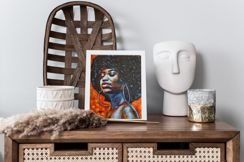 Afro American Art Print for Livingroom Afro Woman Canvas print Modern Black Woman Painting Modern Black Art Abstract Art print image 7