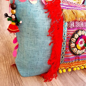 Boho Bag Turquoise African Style Pink Colorful Bohemian Beach Bag Handmade Traditional Wedding Gift For Her image 2