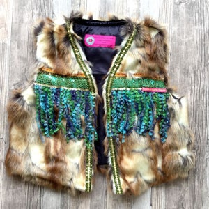 Boho faux fur Gilet Body warmer with Turquoise fringe image 1