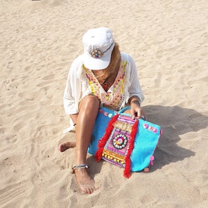 Boho Bag Turquoise African Style Pink Colorful Bohemian Beach Bag Handmade Traditional Wedding Gift For Her image 5