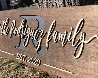 Wooden SignFamily Name Sign12x8\u201dHand Lettered SignHousewarming GiftWedding GiftHome Decor