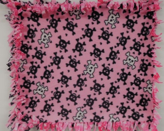 Handmade Fleece Baby Blanket: Pink Skull, Floral Backed Security Blanket
