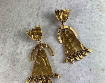Vintage Nelly Biche de Bere Limited Edition Modernist Gilded French Drop Earrings 71/289