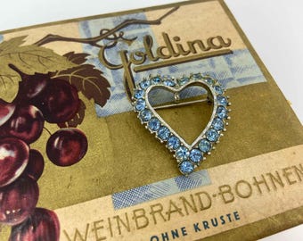 Vintage 1958 Sarah Coventry Hearts Desire Blue Rhinestone Heart Brooch Pendant Necklace