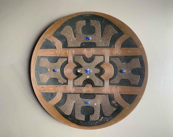 Cuadro antiguo chileno de cobre con incrustaciones de lapislázuli, 29,5 cm, arte de pared de mediados de siglo, 1960.
