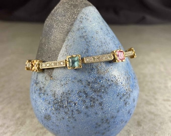 Vintage '90s "Rainbow" Gold plated Geometric Bar Tennis Bracelet