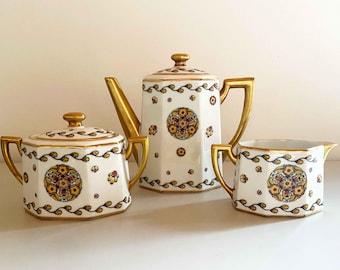 Juego de café de porcelana Art Déco de Limoges, vajilla francesa de los años 20