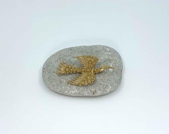 Broche vintage de pájaro Orena Paris en tono dorado, joya de diseño francés, años 80