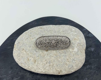 Antique German 825 Continental Silver Brooch Filigree Oval Pin C Clasp 5cm