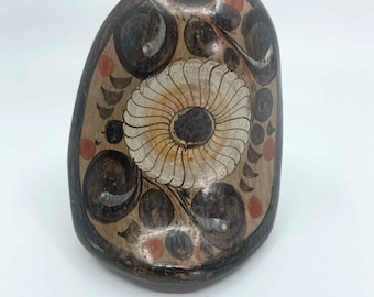Figura de búho de cerámica Tonala vintage pintada a mano, decoración de arte popular mexicano