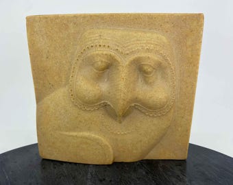 Vintage Egyptian Owl Hieroglyph Relief Plaque - Cast Stone Museum Replica Wall Tile