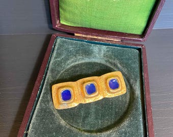 Broche modernista francés vintage de bronce y esmalte de la década de 1950, firmado WILLY, tono dorado, broche escultórico.