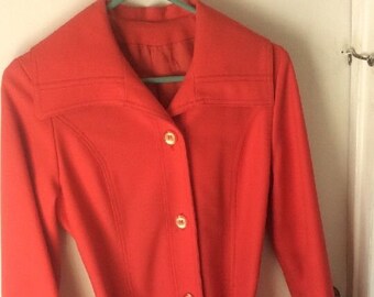 Vintage 70's Red Polyester Trench Coat Overcoat Women's Size 9/10 USA
