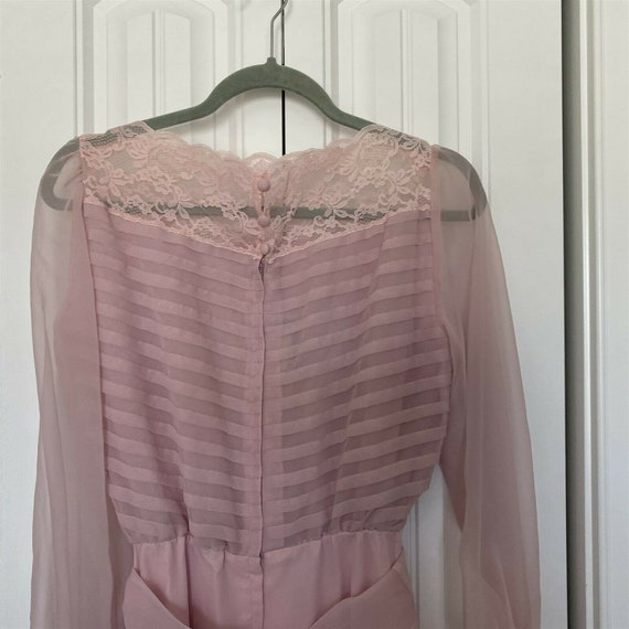 Vintage Miss Elliette Pink Dress Chiffon Lace Lon… - image 6