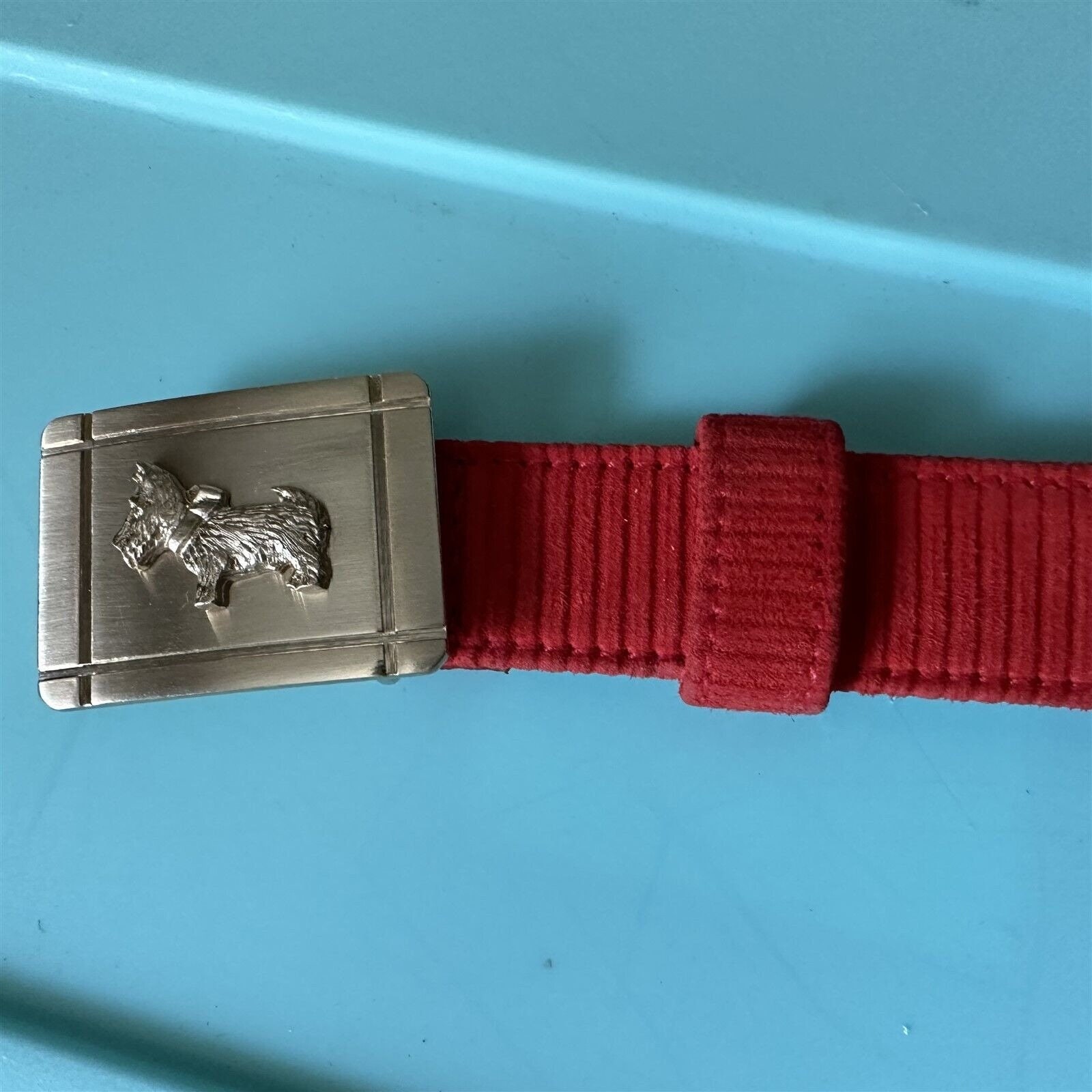 vtg escada scottie dog belt red ribcord suede buckle italy sz 36xs us 4-6 preppy Escada Scottie Dog Belt Red Ribcord Suede Buckle Italy  main image 2