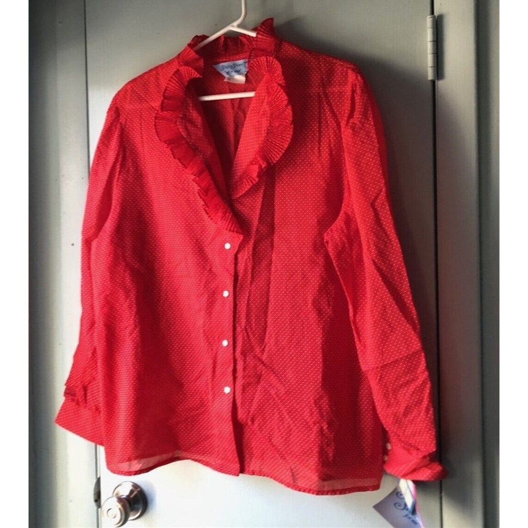 Chemisier Vintage Ship’n Shore Rouge Transparent à Pois - Taille L - Occasion Très Bon état