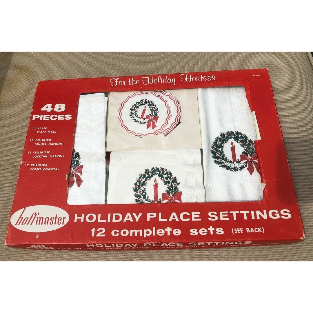 Vintage HOFFMASTER CHRISTMAS Napkins Placemats Coasters in Original Box