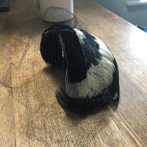 Vintage Fascinator Feather Netting Black White image 1