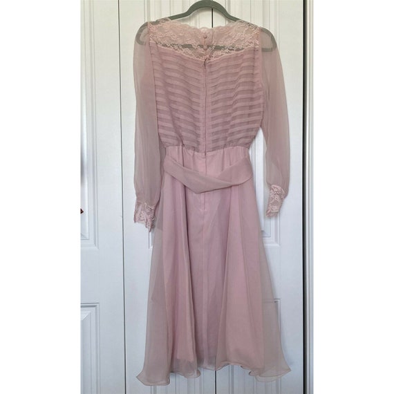 Vintage Miss Elliette Pink Dress Chiffon Lace Lon… - image 5