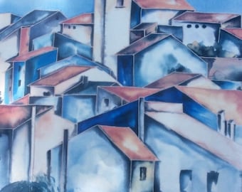 Ahrweiler German cubist cityscape rooftops print signed  printed in Germany Meridian Art Print