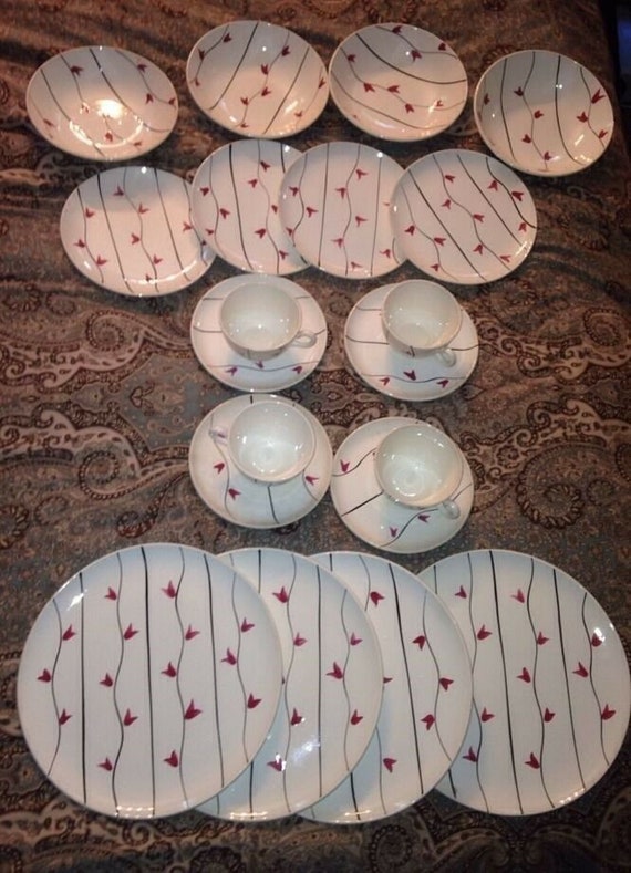 Mid Century French Lot FRANCE Faienceries Continentales tulip Fleur Rouge