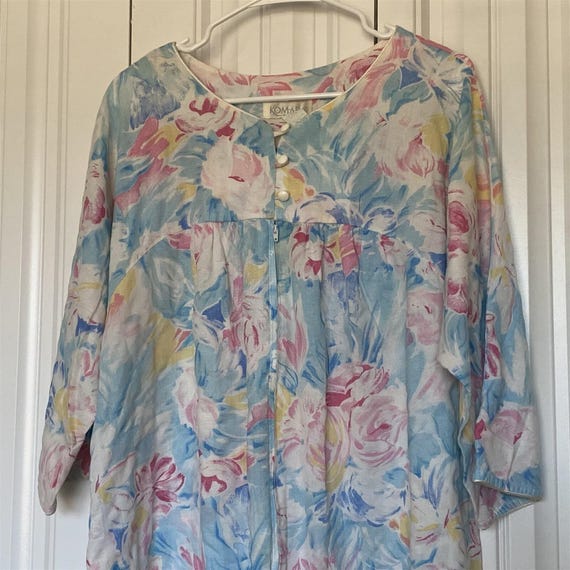 Vintage Komar Robe Day Dress Gown Zip Mod Floral Flower Kaftan Womens 12