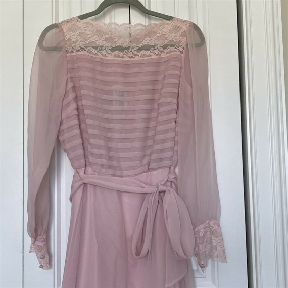 Vintage Miss Elliette Pink Dress Chiffon Lace Lon… - image 2