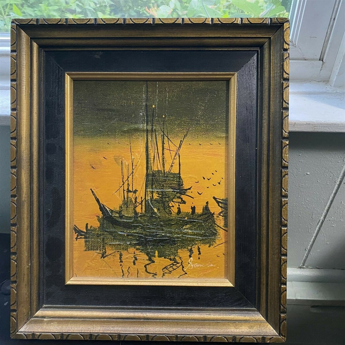 Mid Century Danny Garcia Ship Framed Art Painting Print Donald Etsy