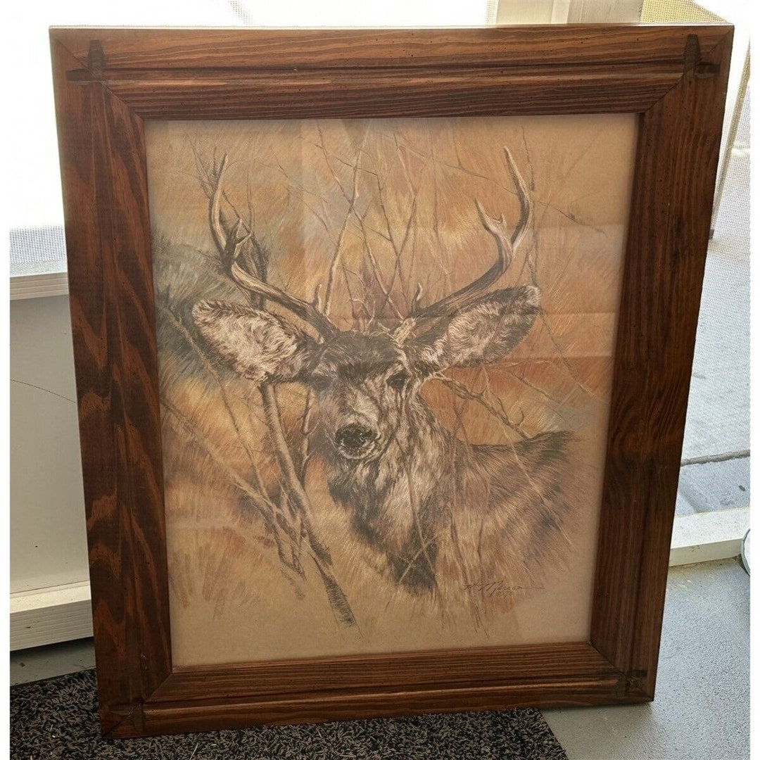 Vintage Framed Deer Buck Print the Silent Buck K Maroon 1978 Cabin
