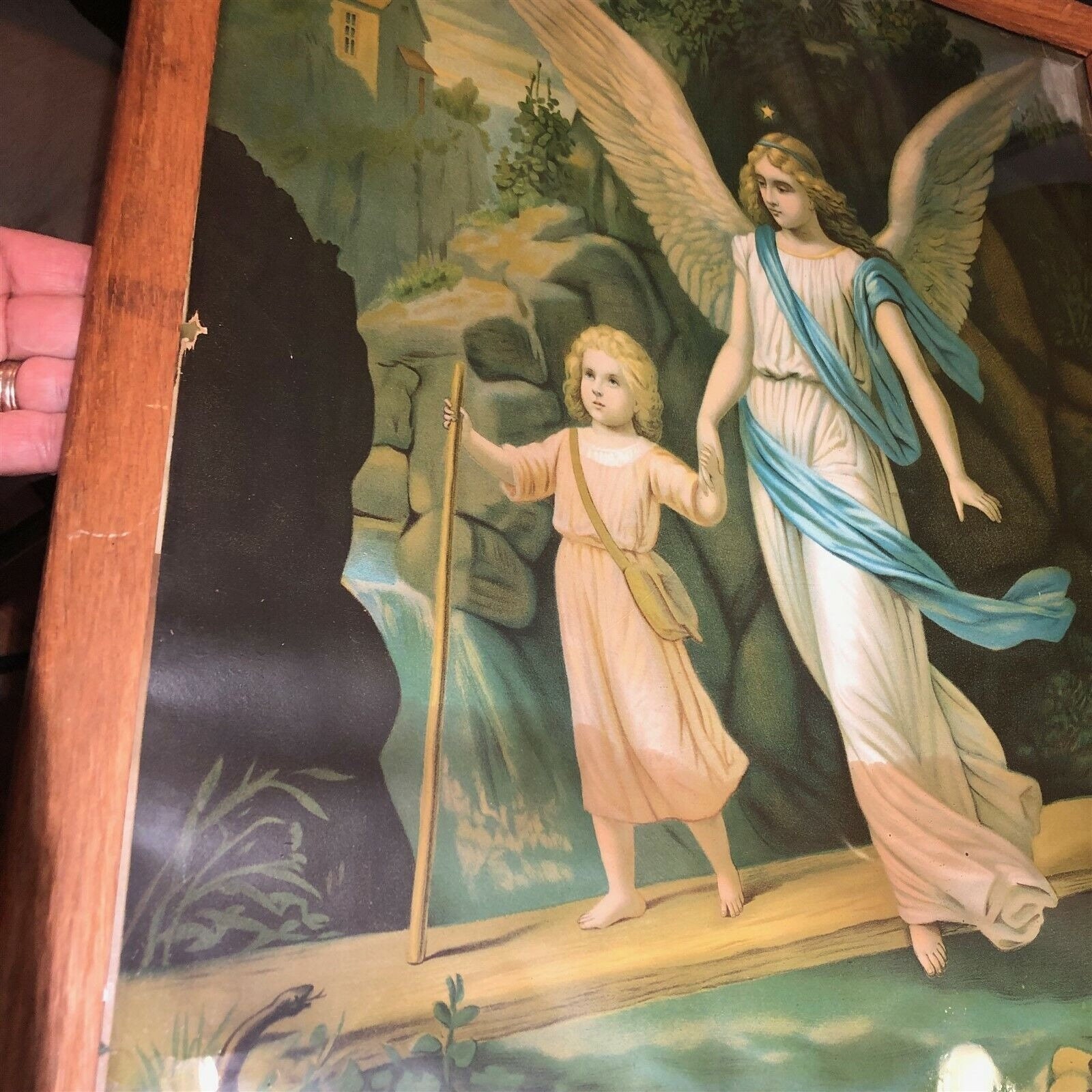 Vintage the Holy Guardian Angel Print Child Snake Serpent German