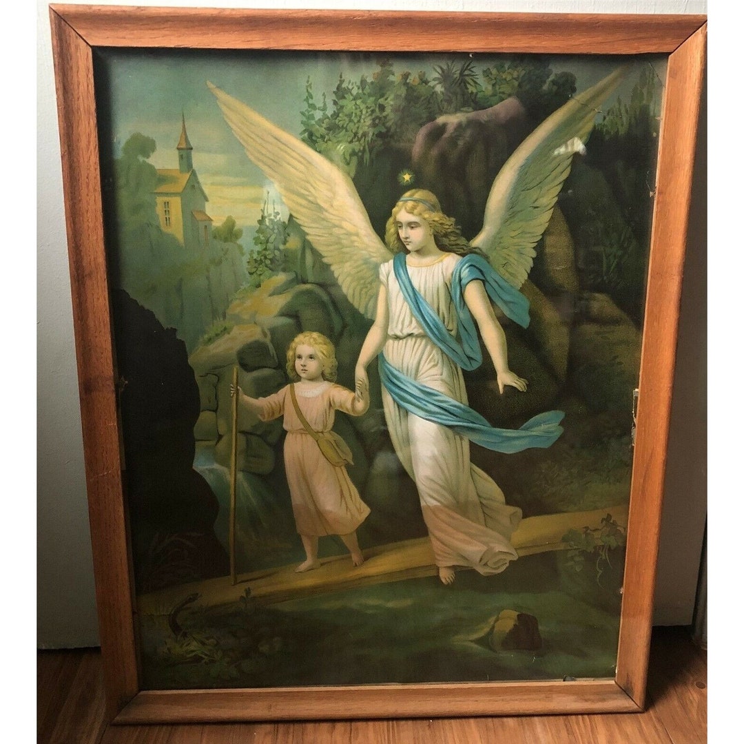 Vintage the Holy Guardian Angel Print Child Snake Serpent German